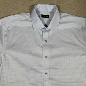 Proper Cloth Shirt Mens 15.5 34 Blue Mini Grid Twill Button Up Dress Preppy